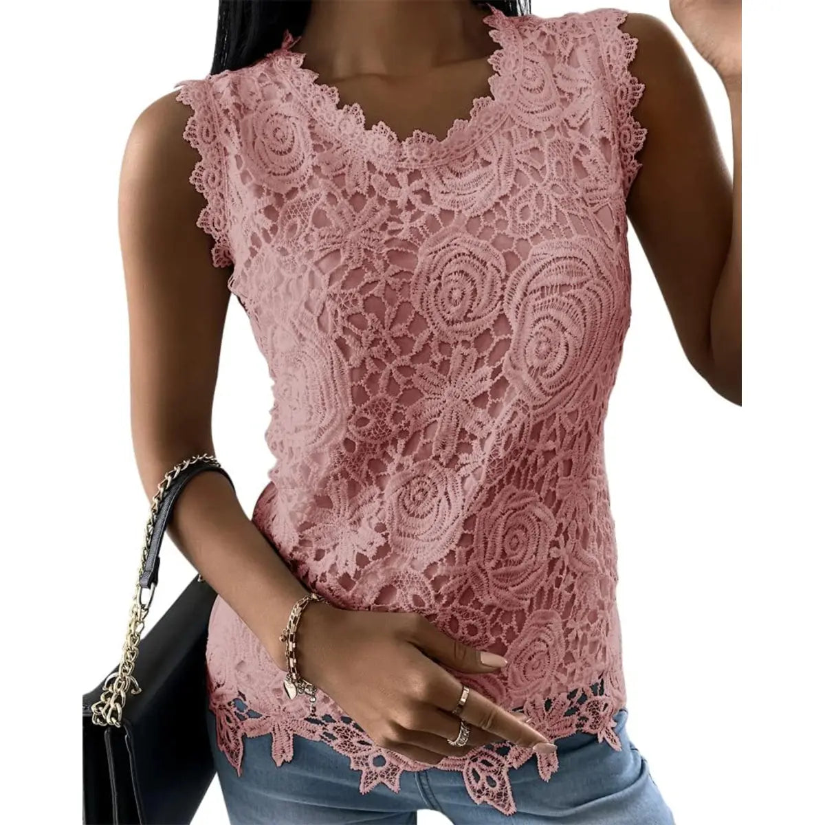 Elevate Your Summer Wardrobe with the Tankaneo Women's Floral Lace Tank Top - Sleeveless, Slim Fit & Backless Design