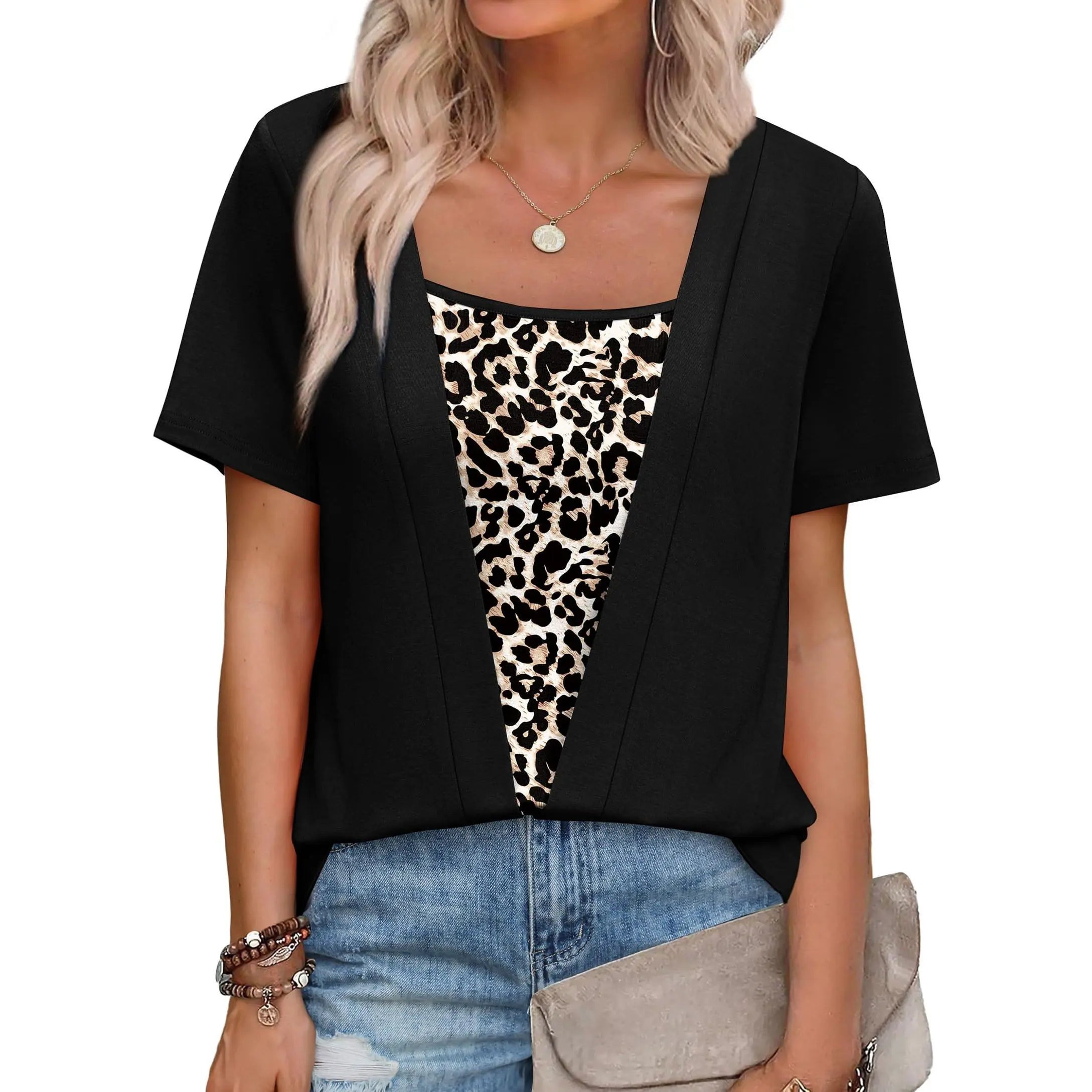 WIHOLL Fashion Womens Summer Tops Trendy 2 in 1 Blouses Short Sleeve Shirts Casual T Shirts Beach Vacation Clothes