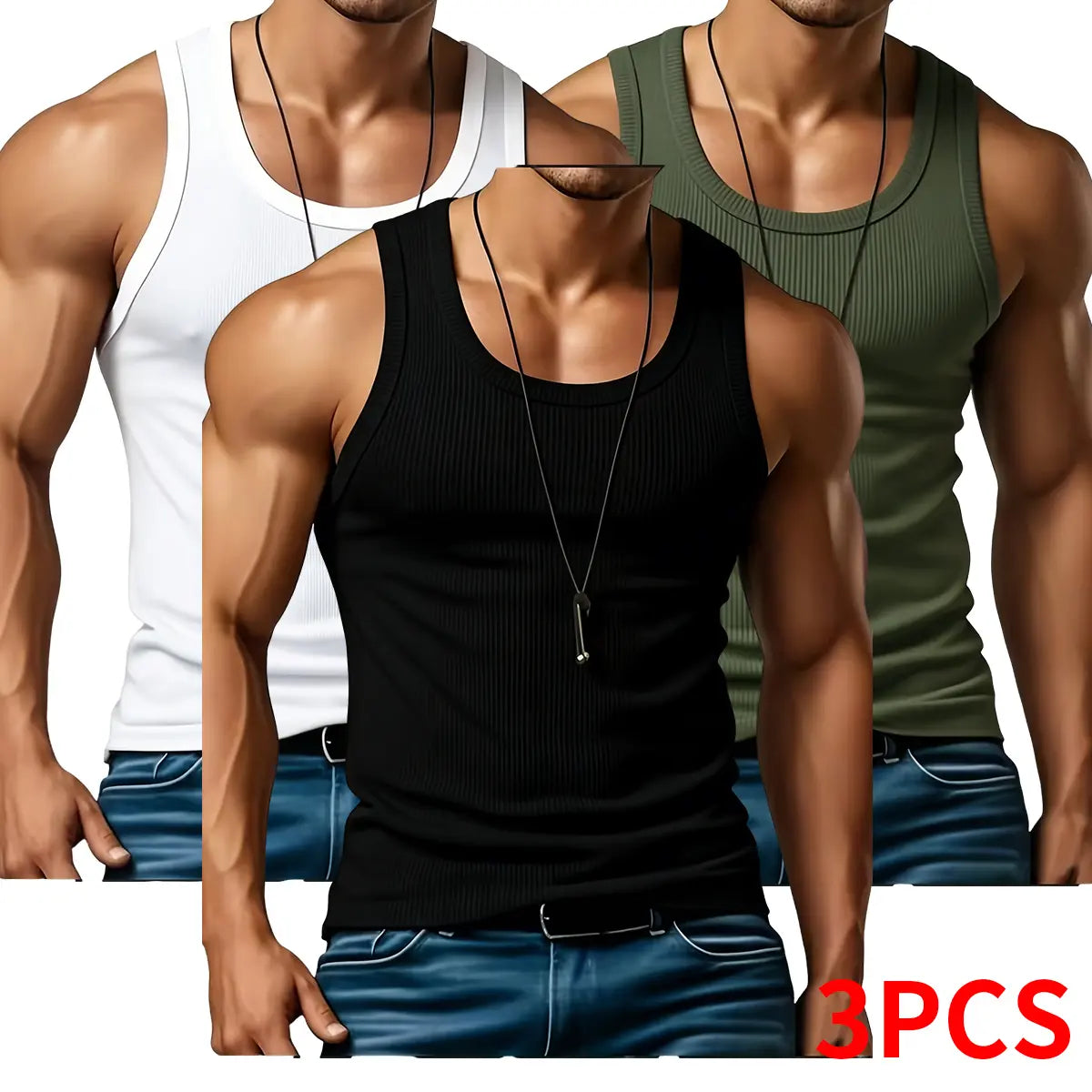 Elevate Your Summer Wardrobe with 3PCS Men's Lightweight Ribbed Knit Tank Tops - Perfect for Gym, Casual Wear, and Outdoor Fitness!