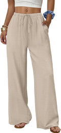 Women's Wide Leg Palazzo Pants with Drawstring Elastic Waist and Pockets - Ideal for Summer Beach Vacations